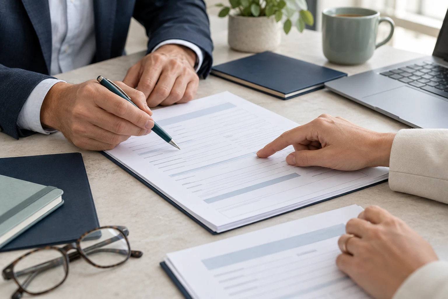 Illustration of professionals reviewing business documents together